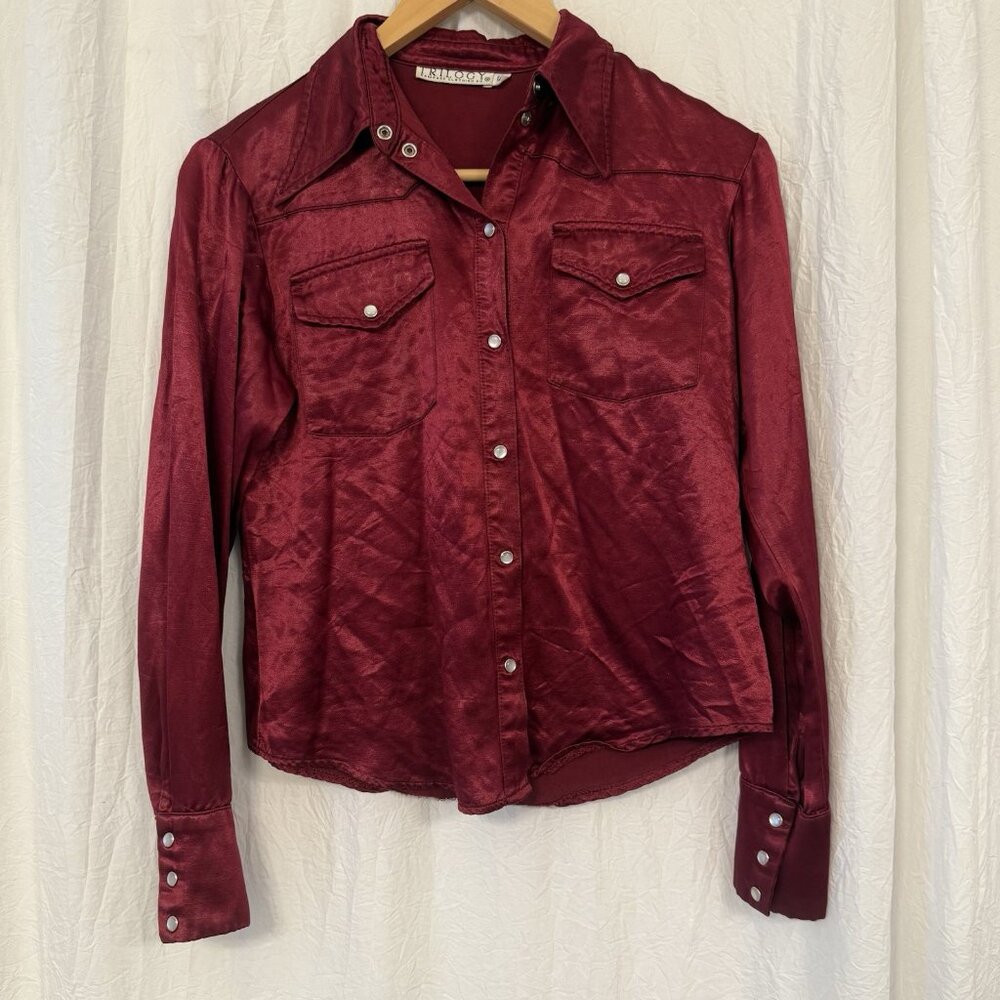 Vintage‎ 90s Y2K Rampage Satin Red Pearl Snap Size Small Shirt Rodeo Western